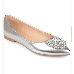 Journee Collection Womens Silver Flats With Rhinestone Embellishment